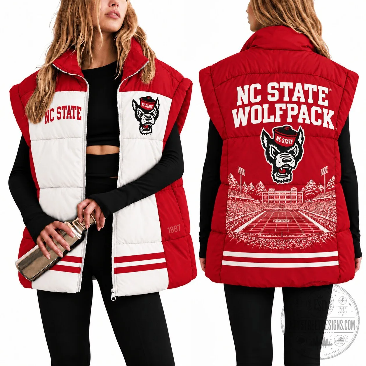 North Carolina State Wolfpack Women's Red and White Puffer Vest