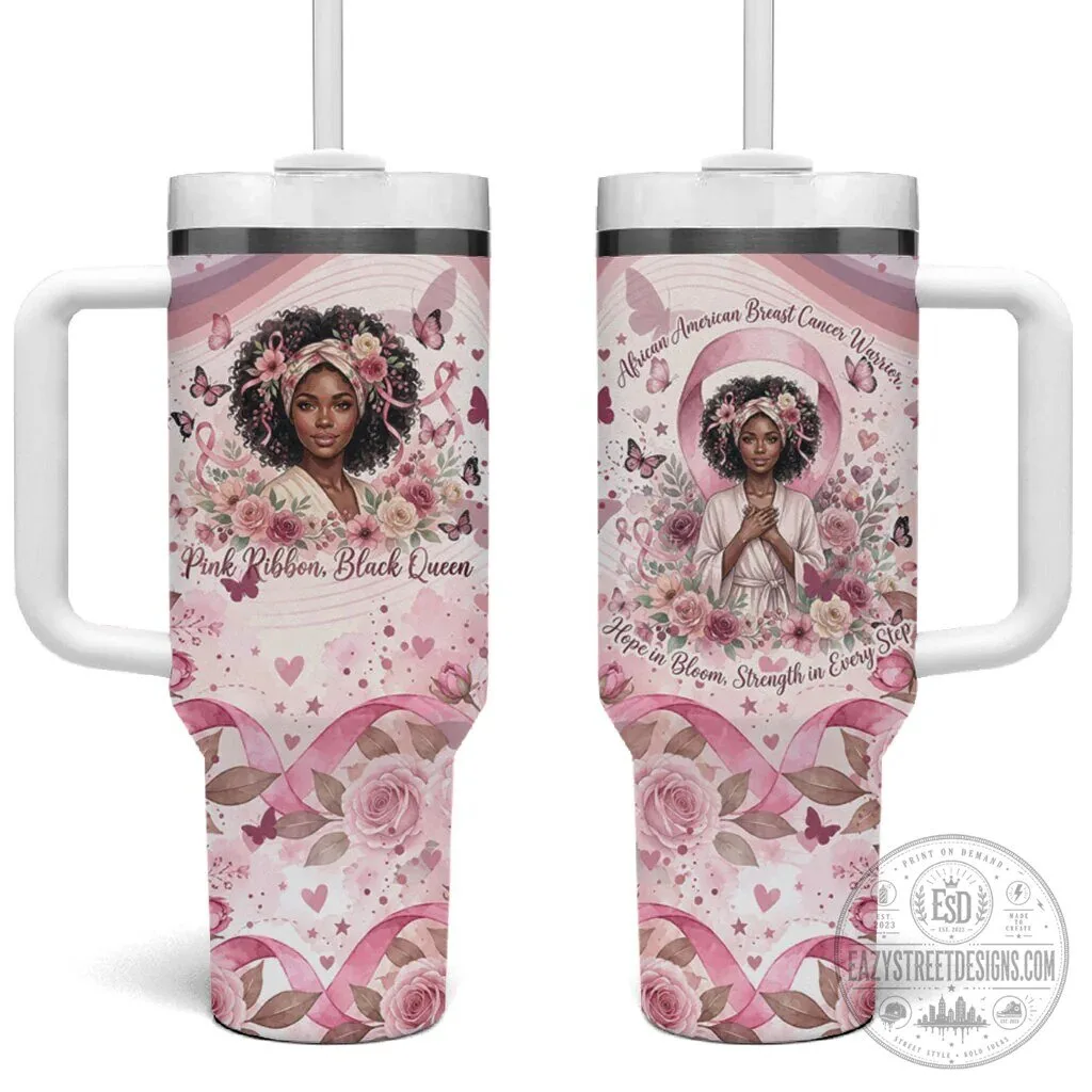 African American Breast Cancer Warrior Pink Ribbon Floral Tumbler With Handle 2 African American Breast Cancer Warrior Pink Ribbon Floral Tumbler With Handle