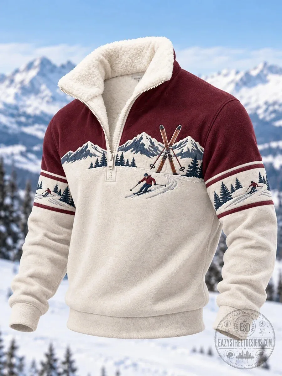 Men's Skiing Mountain Winter Sports Half-Zip Fleece Pullover Sweatshirt 2 Men's Skiing Mountain Winter Sports Half-Zip Fleece Pullover Sweatshirt