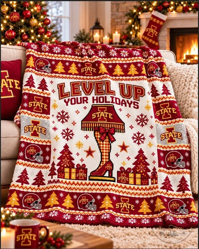 Iowa State Cyclones Level Up Your Holidays Christmas Flannel Blanket