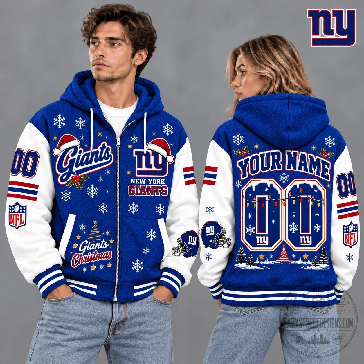 New York Giants NFL Christmas Snowflake Custom Name Number Zip Up Hoodie 2 New York Giants NFL Christmas Snowflake Custom Name Number Zip Up Hoodie