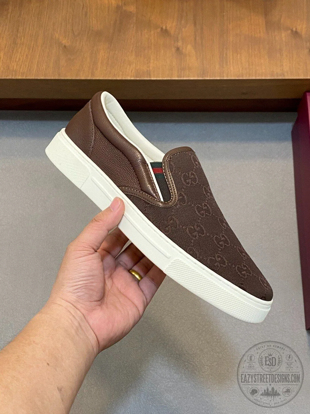 Gucci Brown Monogram Slip-On Casual Loafers Shoes