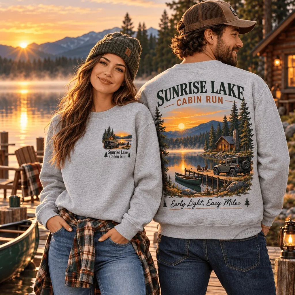 Sunrise Lake Cabin Run Scenic Landscape Outdoor Adventure Sweatshirt Sunrise Lake Cabin Run Scenic Landscape Outdoor Adventure Sweatshirt