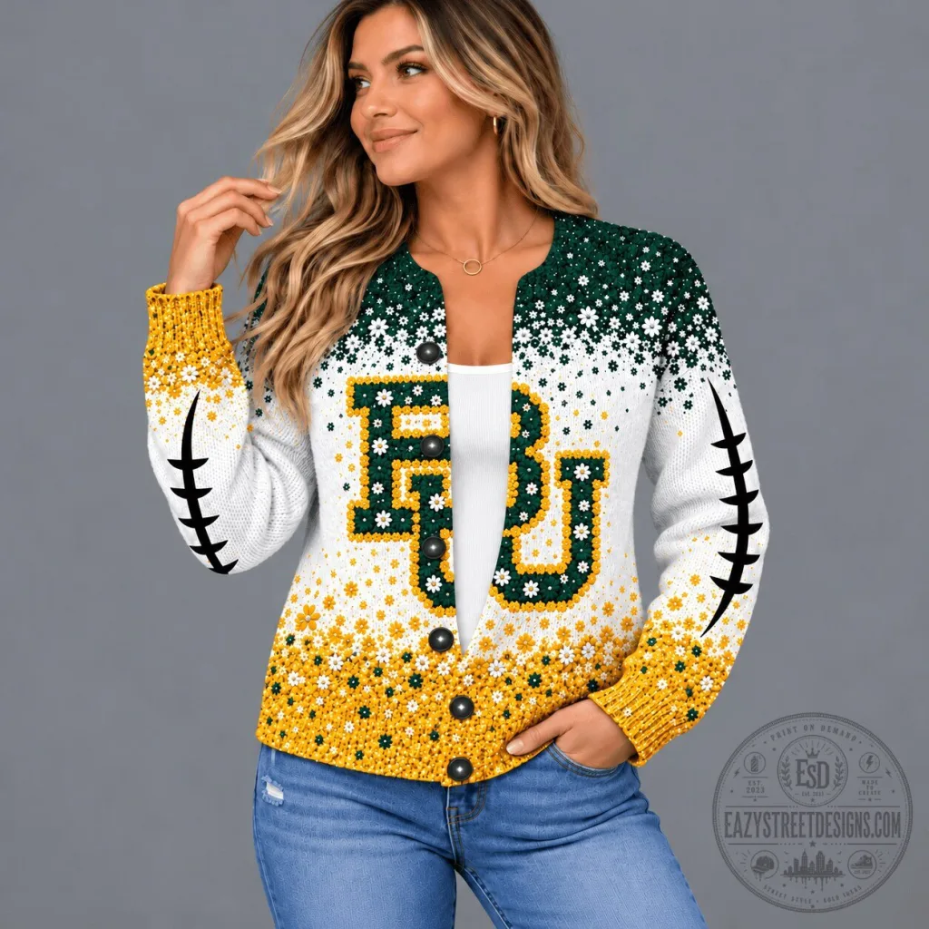 Baylor Bears Football Floral Heritage Cardigan Sweater for Women Baylor Bears Football Floral Heritage Cardigan Sweater for Women
