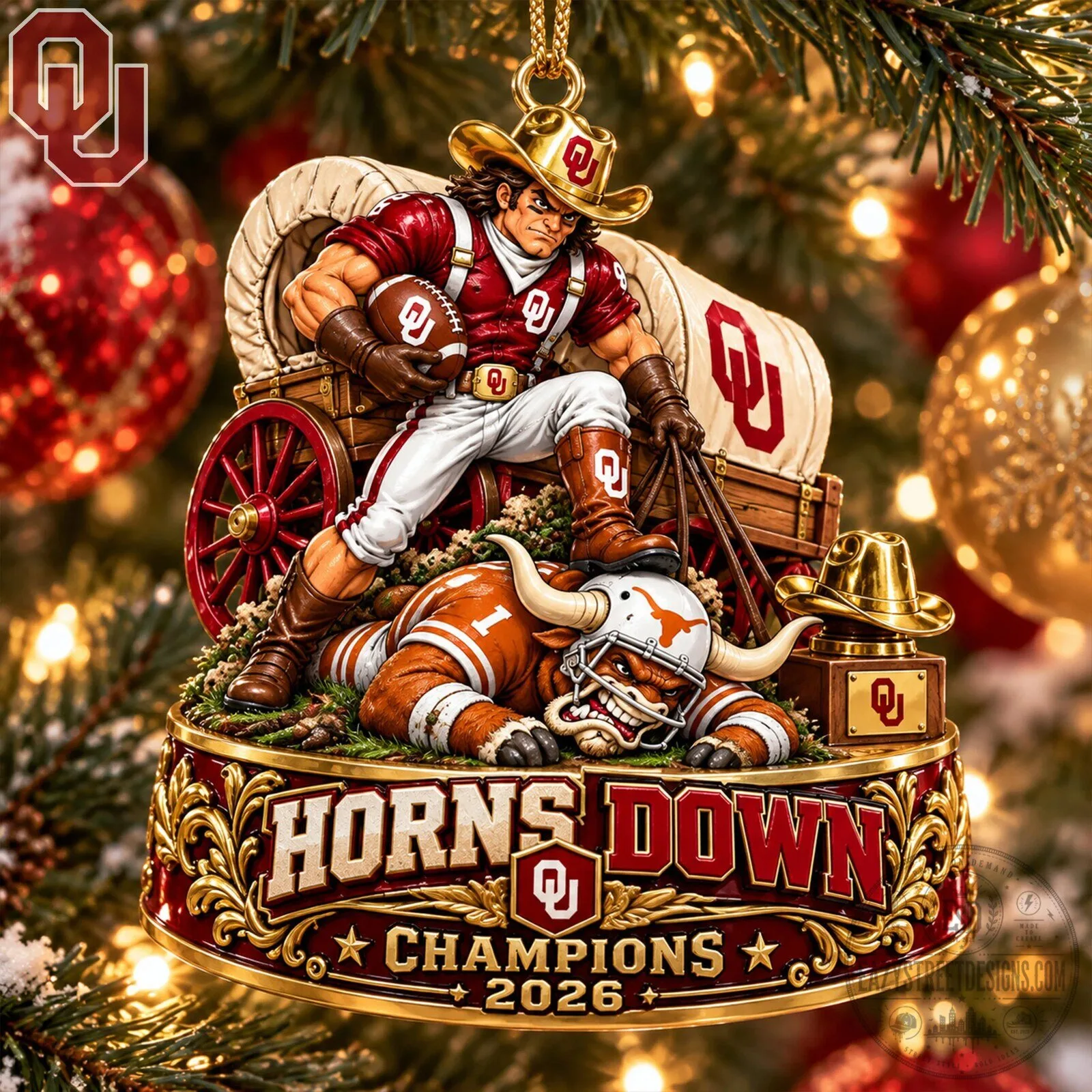 Oklahoma Sooners Horns Down Football Champions 2026 Christmas Ornament 2 Oklahoma Sooners Horns Down Football Champions 2026 Christmas Ornament