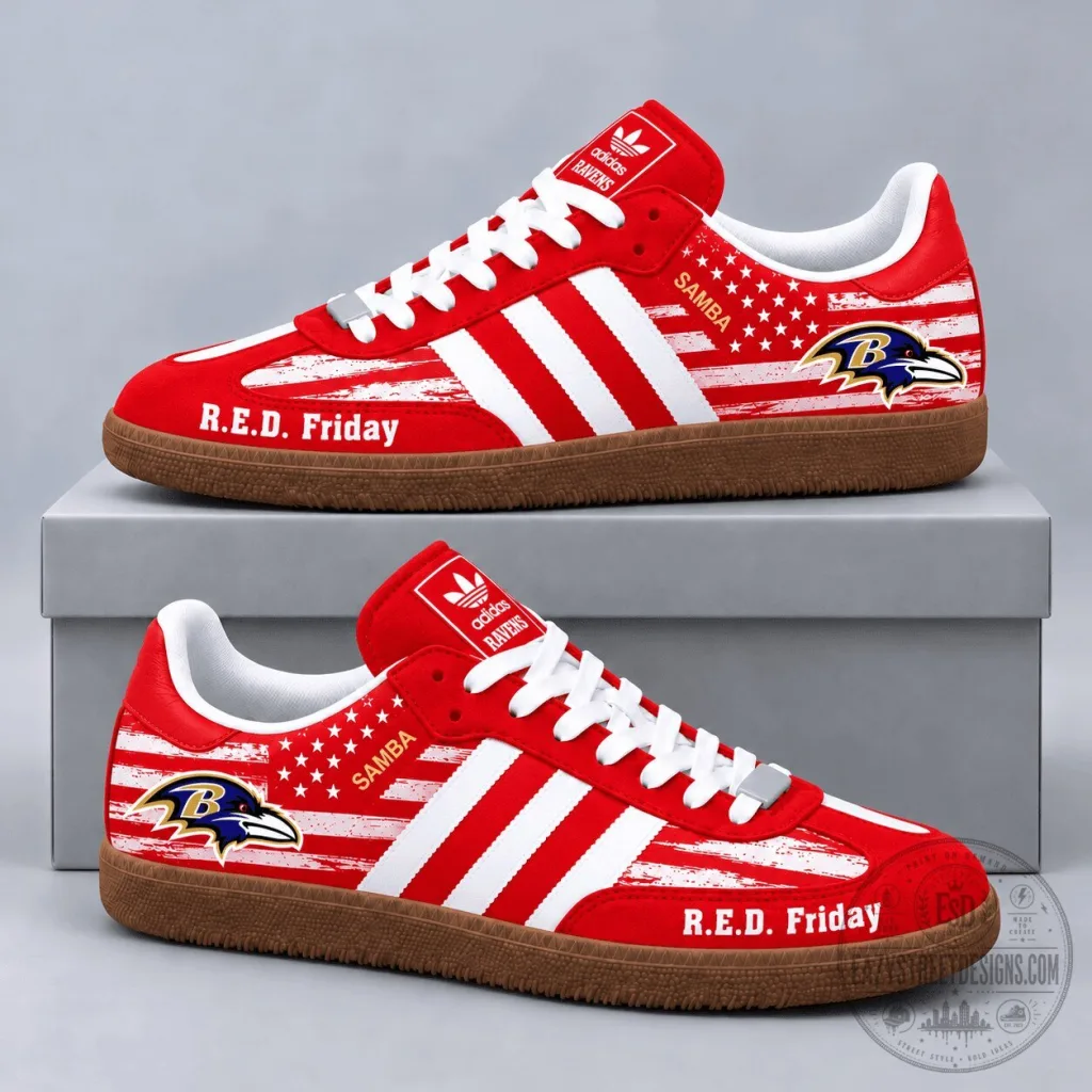 Samba OG Shoes with Patriotic American Flag for Baltimore Ravens R.E.D. Friday Samba OG Shoes with Patriotic American Flag for Baltimore Ravens R.E.D. Friday