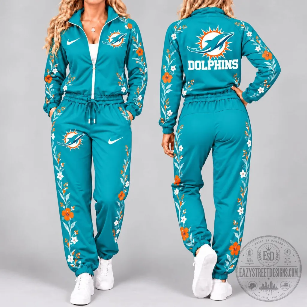Miami Dolphins Floral Print Tropical Hawaiian NFL Football Team Tracksuit Set Miami Dolphins Floral Print Tropical Hawaiian NFL Football Team Tracksuit Set