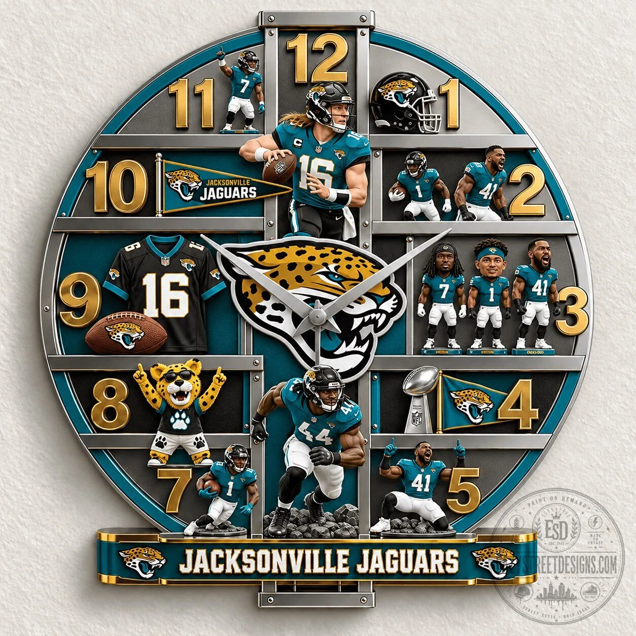 Jacksonville Jaguars NFL Football Team Wall Clock 3 Jacksonville Jaguars NFL Football Team Wall Clock