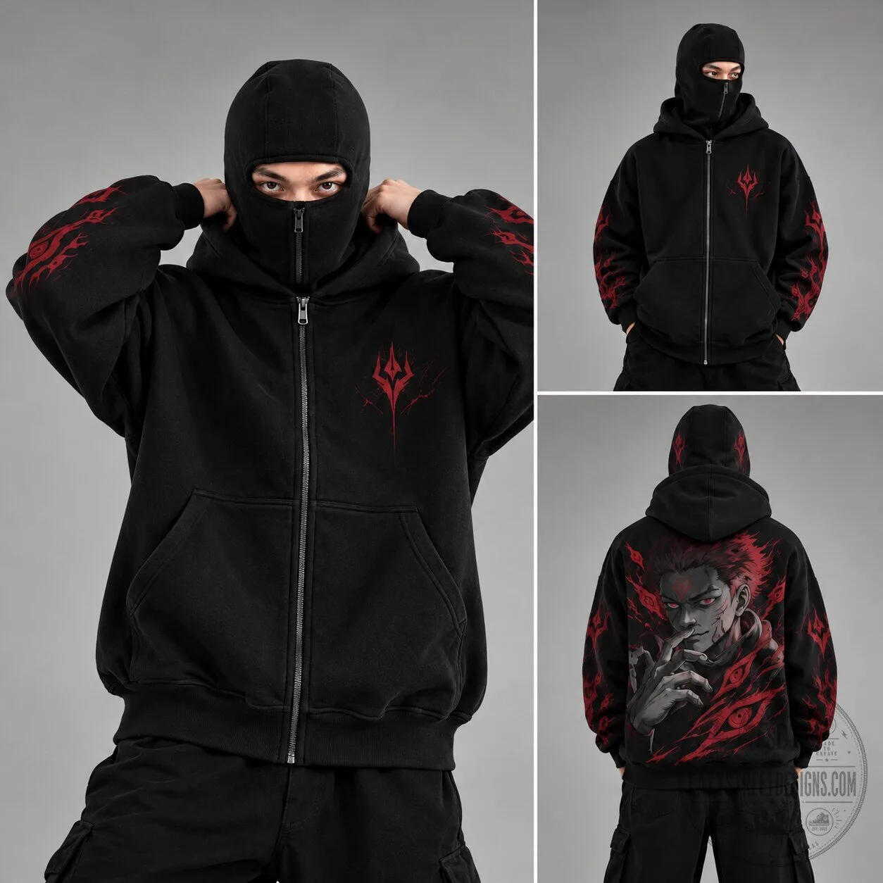 Jujutsu Kaisen Sukuna Anime Manga Black Zip Up Hoodie