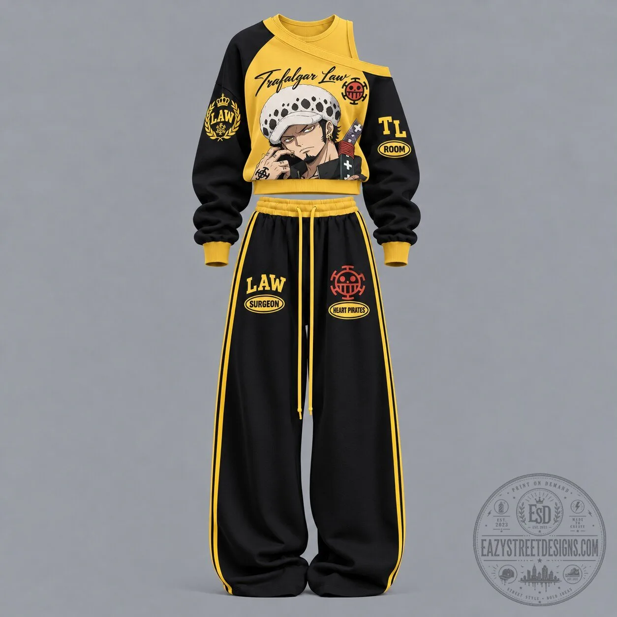 Trafalgar Law One Piece Anime Off-Shoulder Sweatshirt and Sweatpants Set