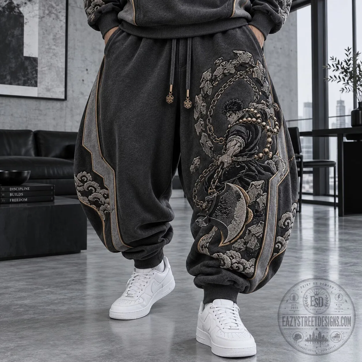 Japanese Anime Style Embroidered Baggy Sweatpants