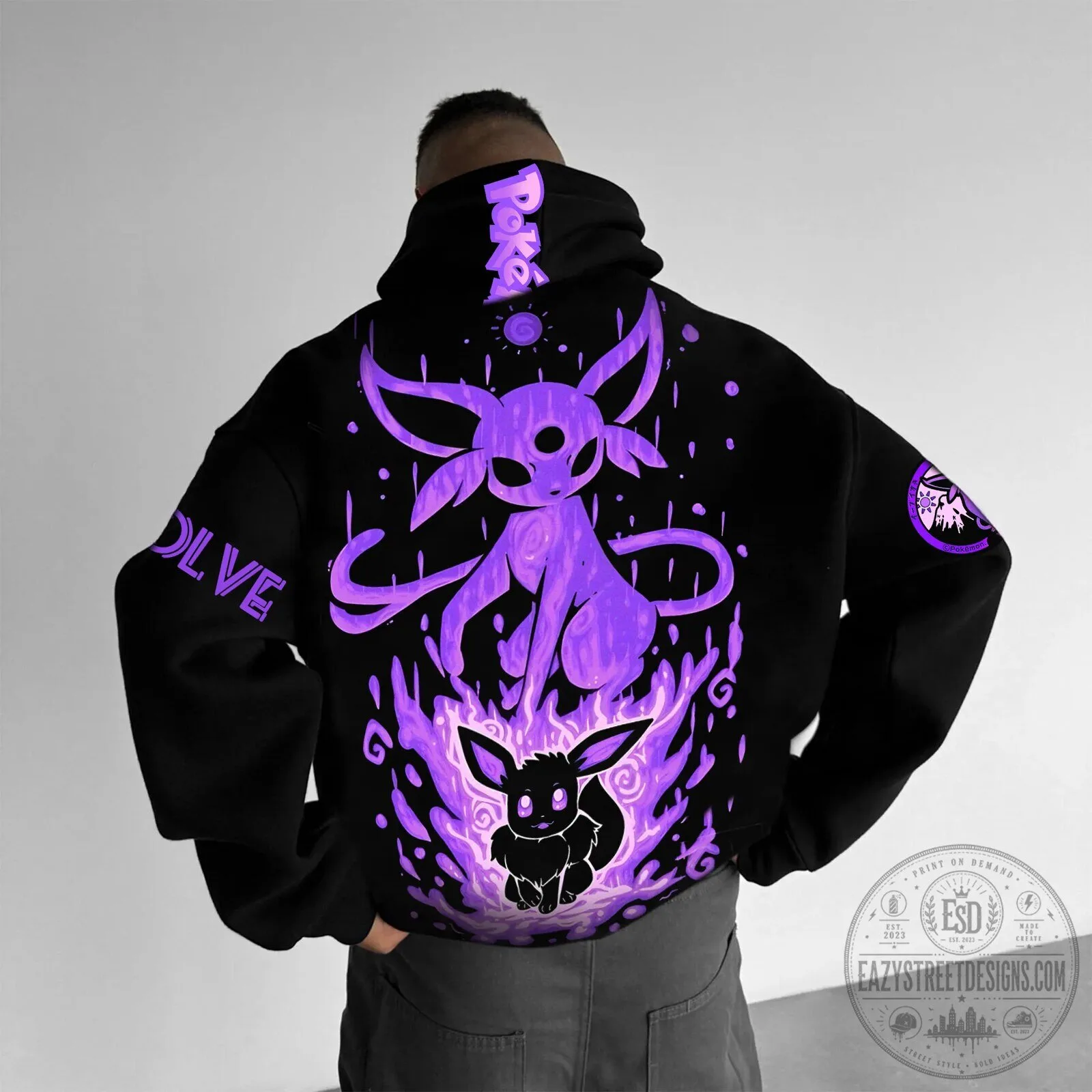 Pokemon Espeon Evolution Purple Graphic Black Hoodie