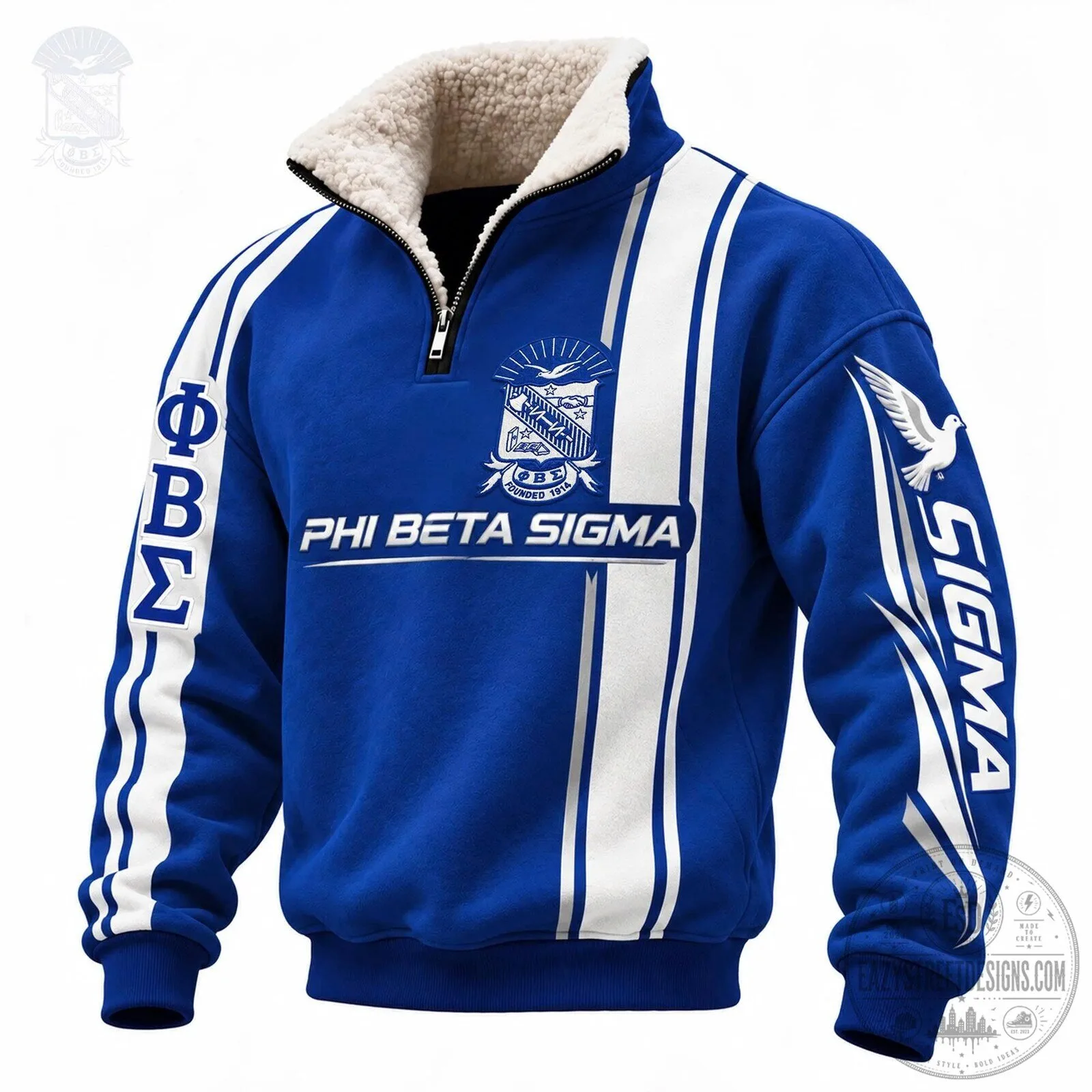 Phi Beta Sigma Fraternity Royal Blue Sherpa Fleece Quarter Zip Pullover Sweatshirt