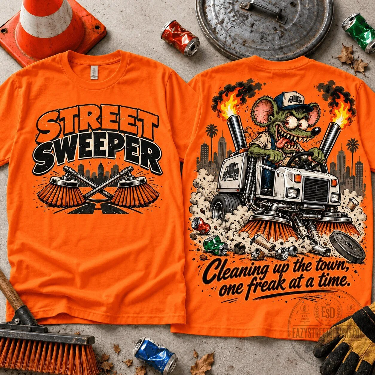 Street Sweeper Rat Fink Cleaning Up The Town Graphic T-Shirt 1 Street Sweeper Rat Fink Cleaning Up The Town Graphic T-Shirt
