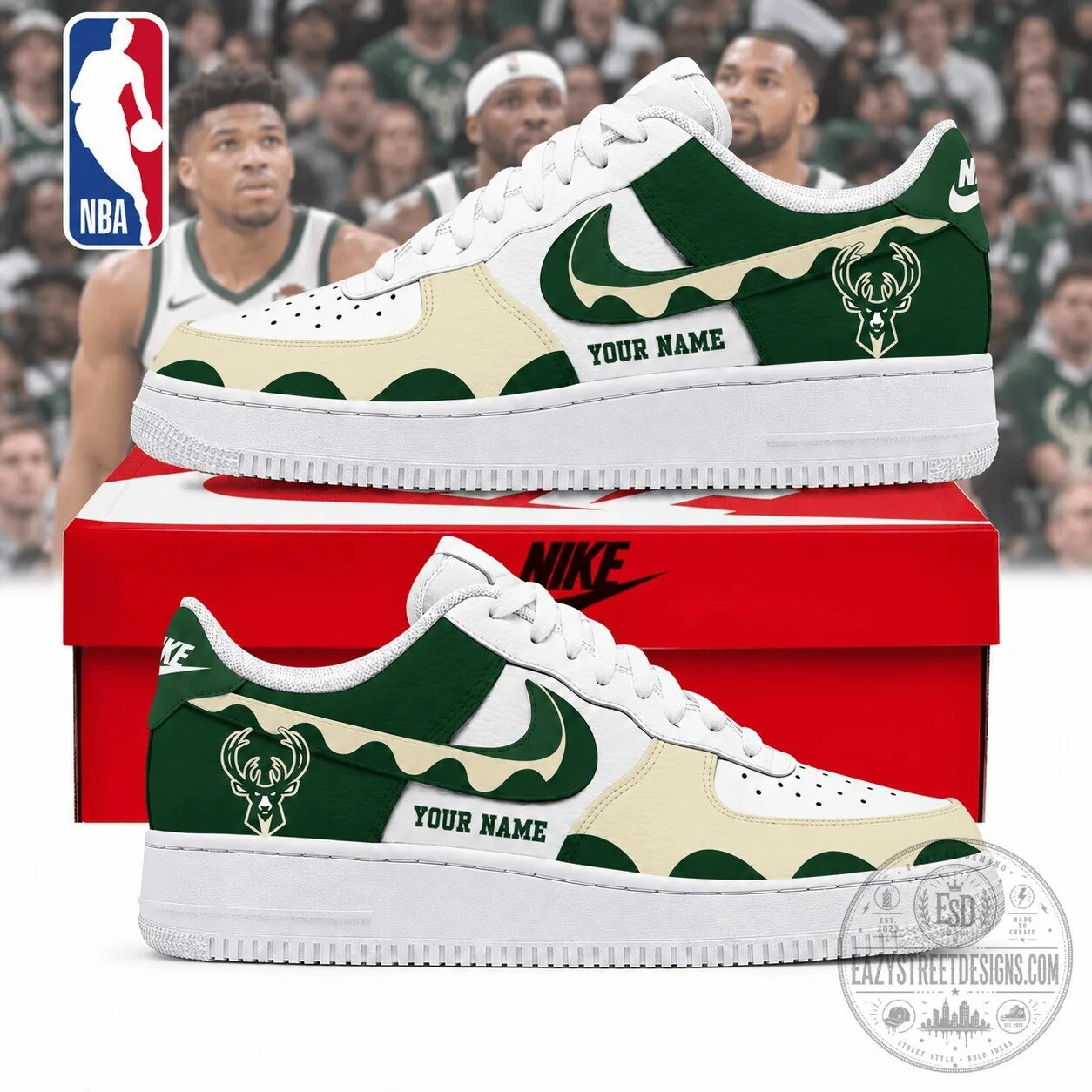 Milwaukee Bucks NBA Personalized Low Top Air Force 1 Shoes