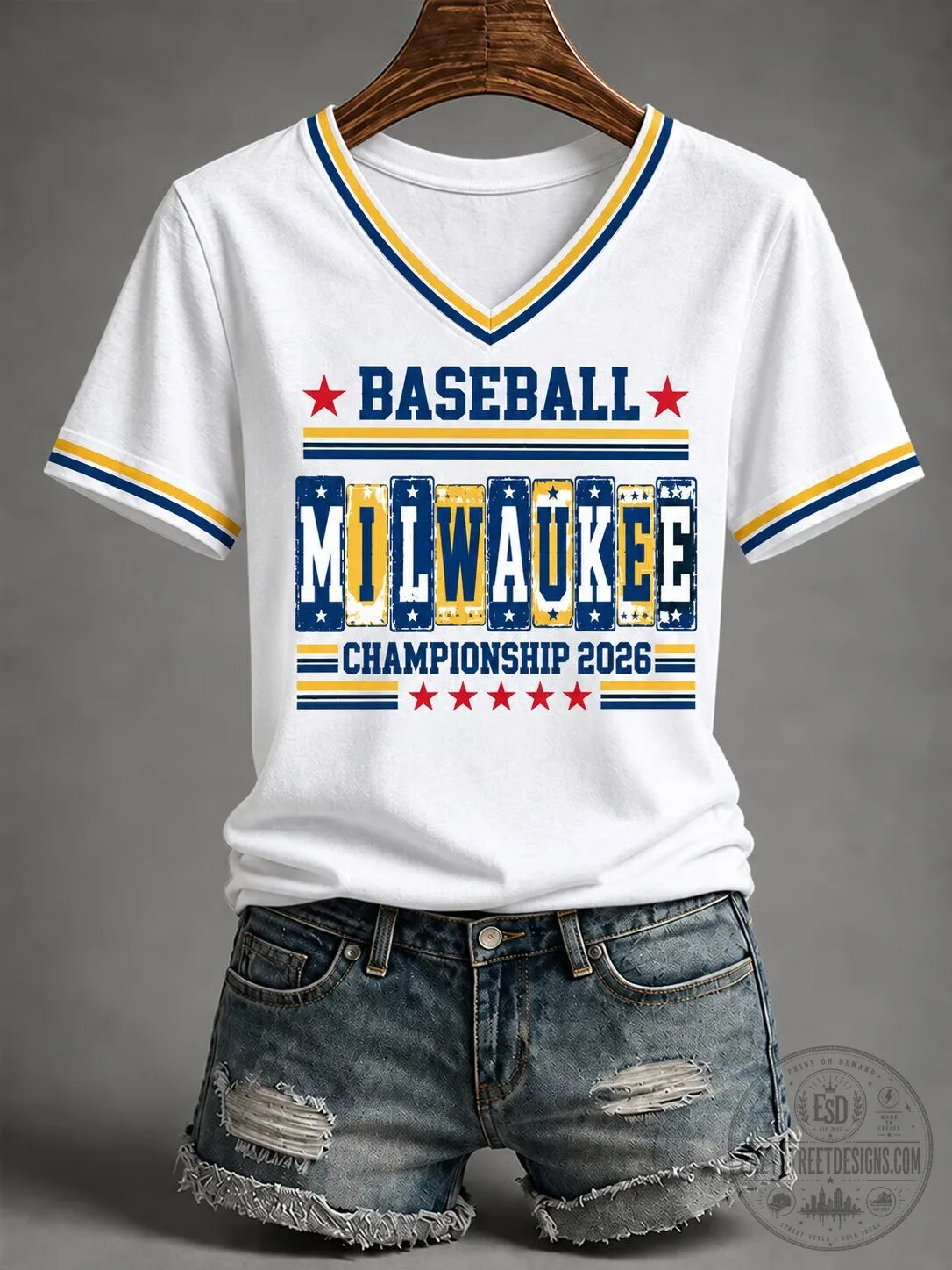 Milwaukee Baseball Championship 2026 White V-Neck T-Shirt 1 Milwaukee Baseball Championship 2026 White V-Neck T-Shirt