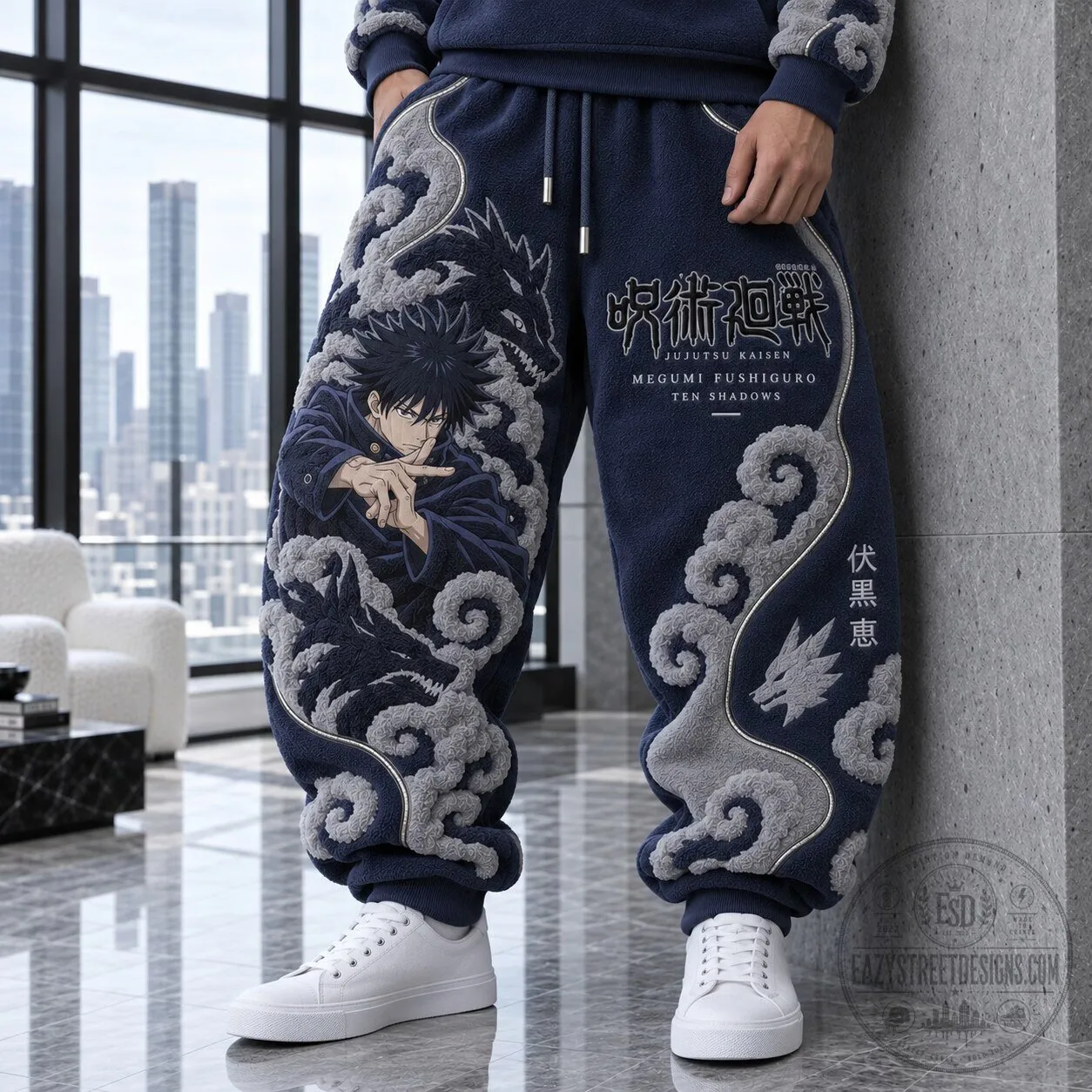 Jujutsu Kaisen Megumi Fushiguro Ten Shadows Anime Embroidered Sweatpants