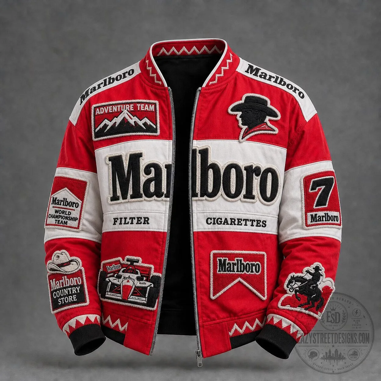 Marlboro Racing Team Embroidered Bomber Jacket, Vintage Motorsport Apparel