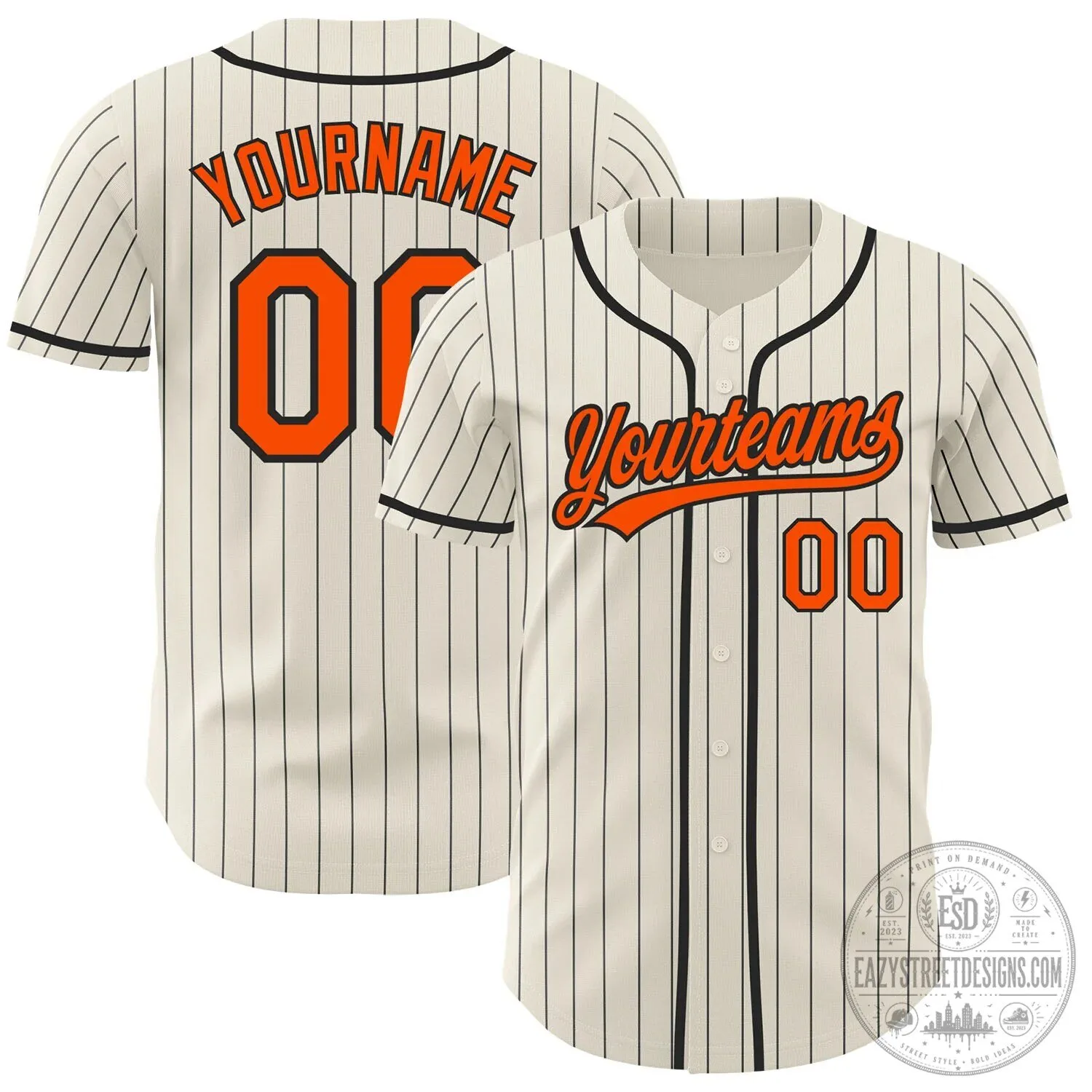 Custom Cream Black Pinstripe Orange Authentic Baseball Jersey 2 Custom Cream Black Pinstripe Orange Authentic Baseball Jersey