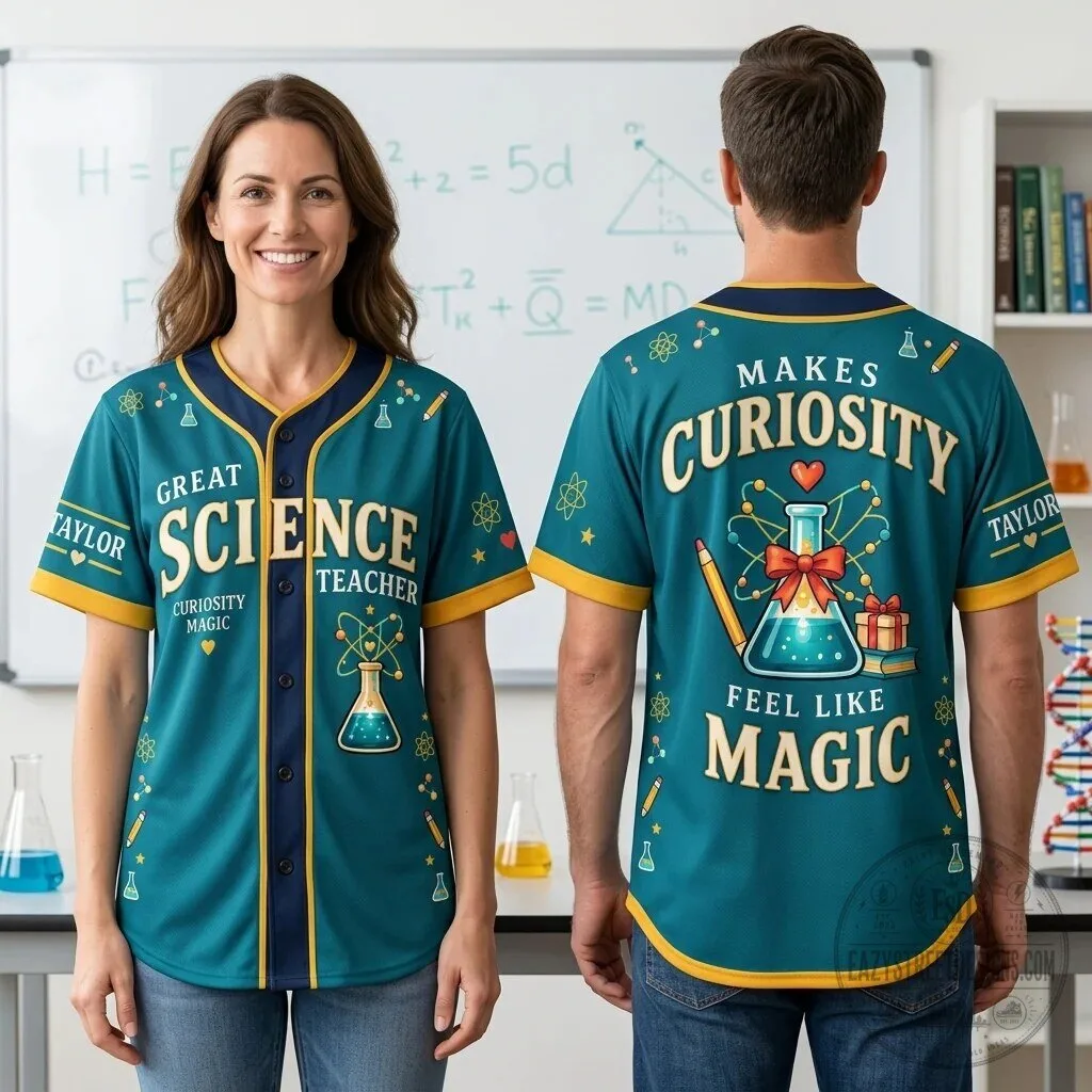 Great Science Teacher Curiosity Magic Baseball Jersey 5 Great Science Teacher Curiosity Magic Baseball Jersey