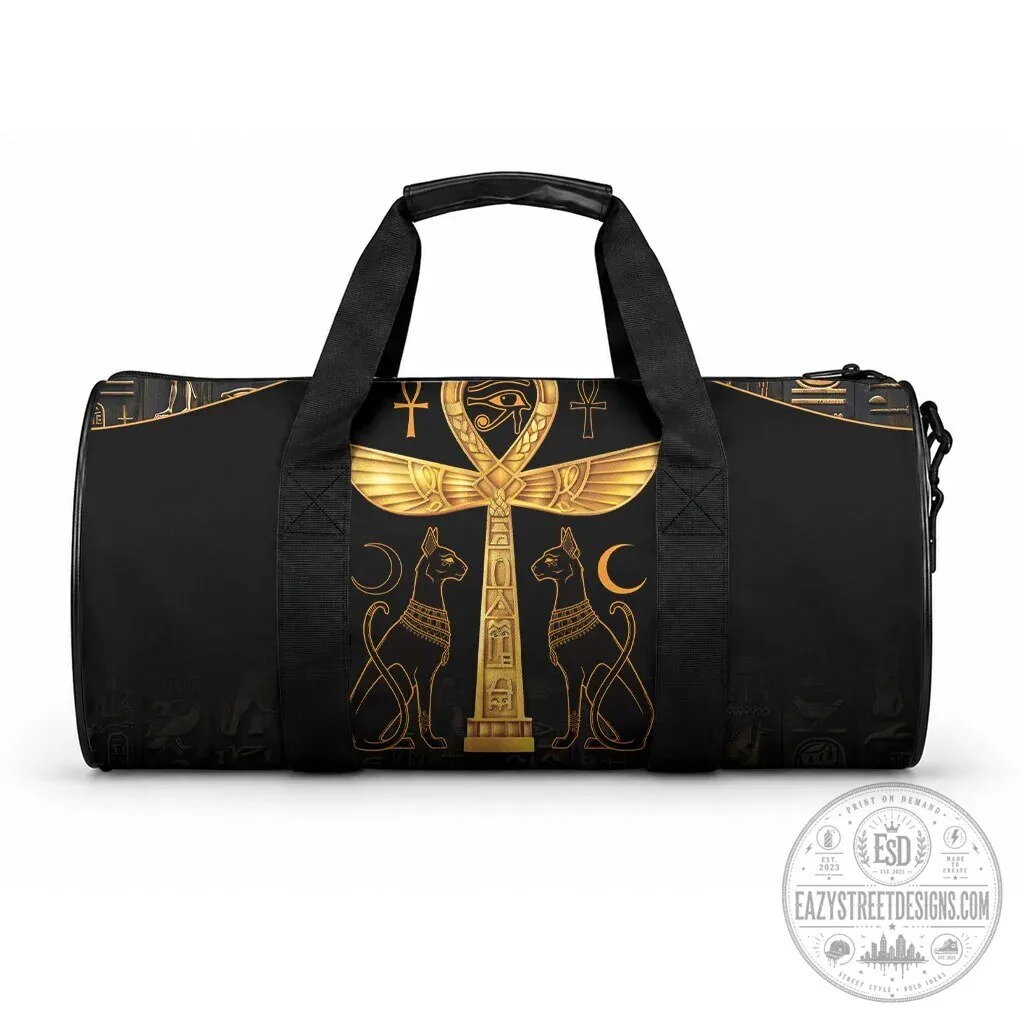 Ancient Egypt Ankh Eye of Horus Golden Cats Black Duffle Bag 4 Ancient Egypt Ankh Eye of Horus Golden Cats Black Duffle Bag