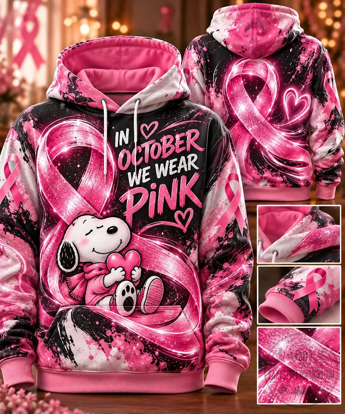 Snoopy In October We Wear Pink Breast Cancer Awareness Hoodie 2 Snoopy In October We Wear Pink Breast Cancer Awareness Hoodie