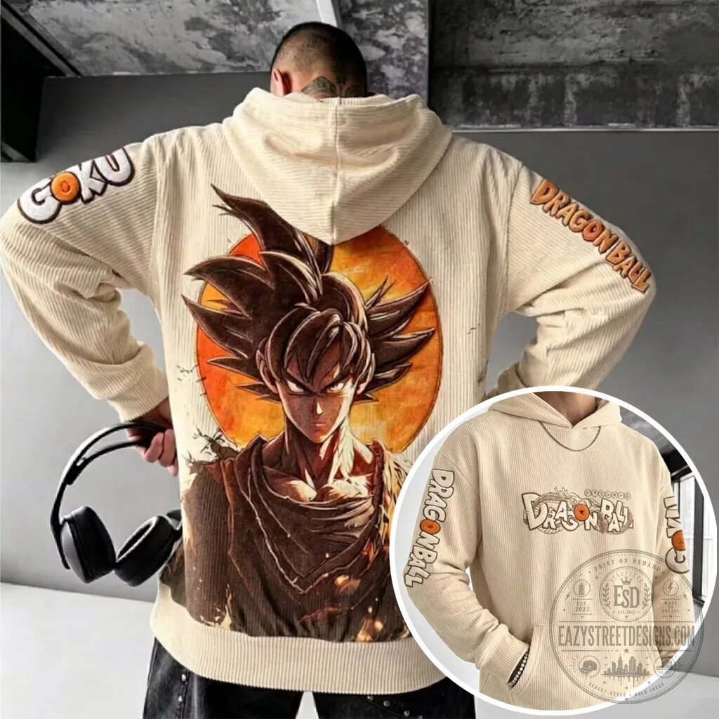 Dragon Ball Z Goku Super Saiyan Character Art Corduroy Hoodie 5 Dragon Ball Z Goku Super Saiyan Character Art Corduroy Hoodie