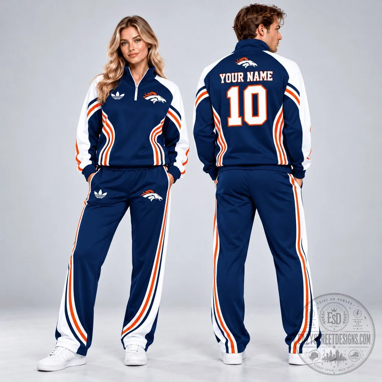 Denver Broncos Custom Name Number Quarter Zip Pullover Tracksuit