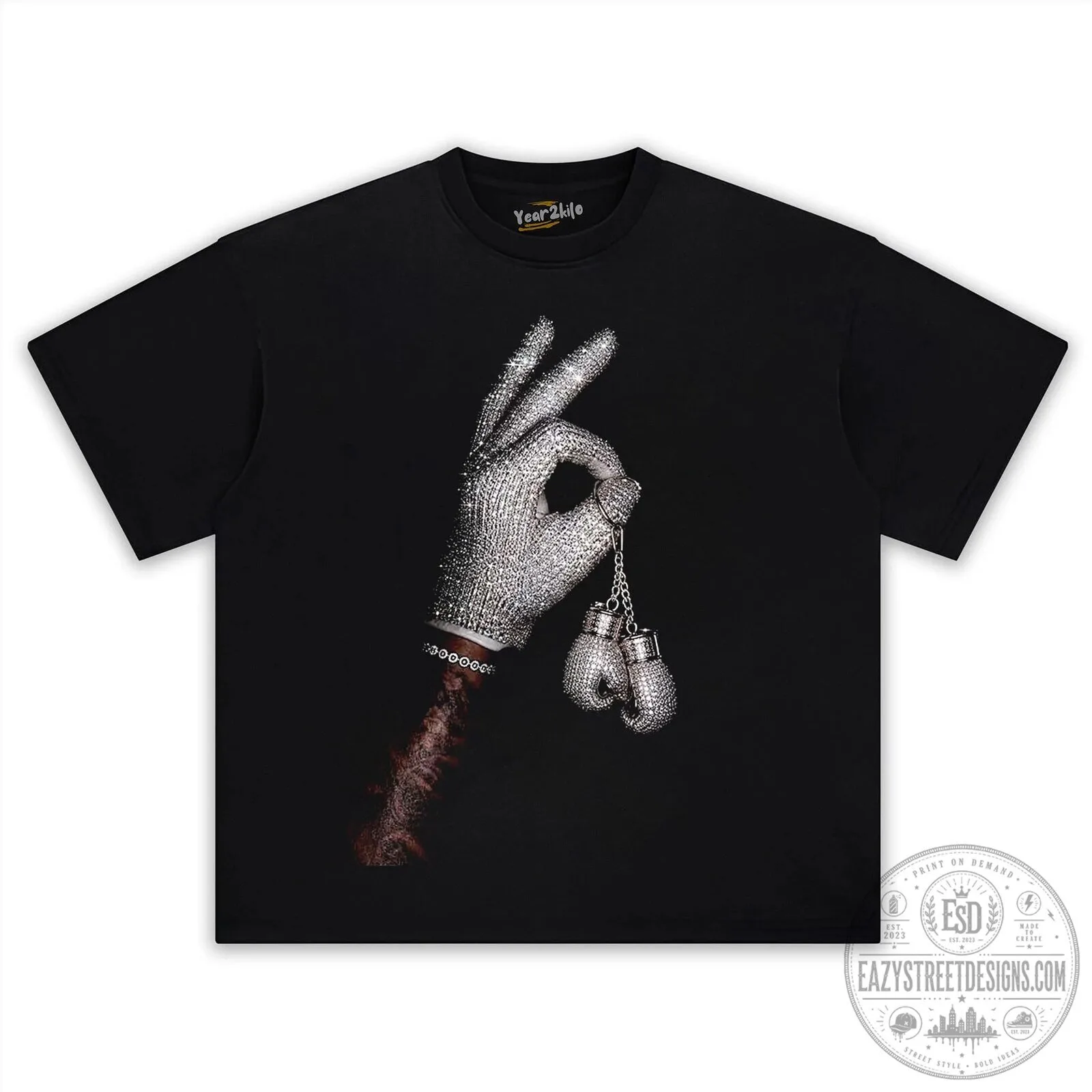 Drake It's All a Blur Tour Diamond Hand Boxing Gloves Black T-Shirt