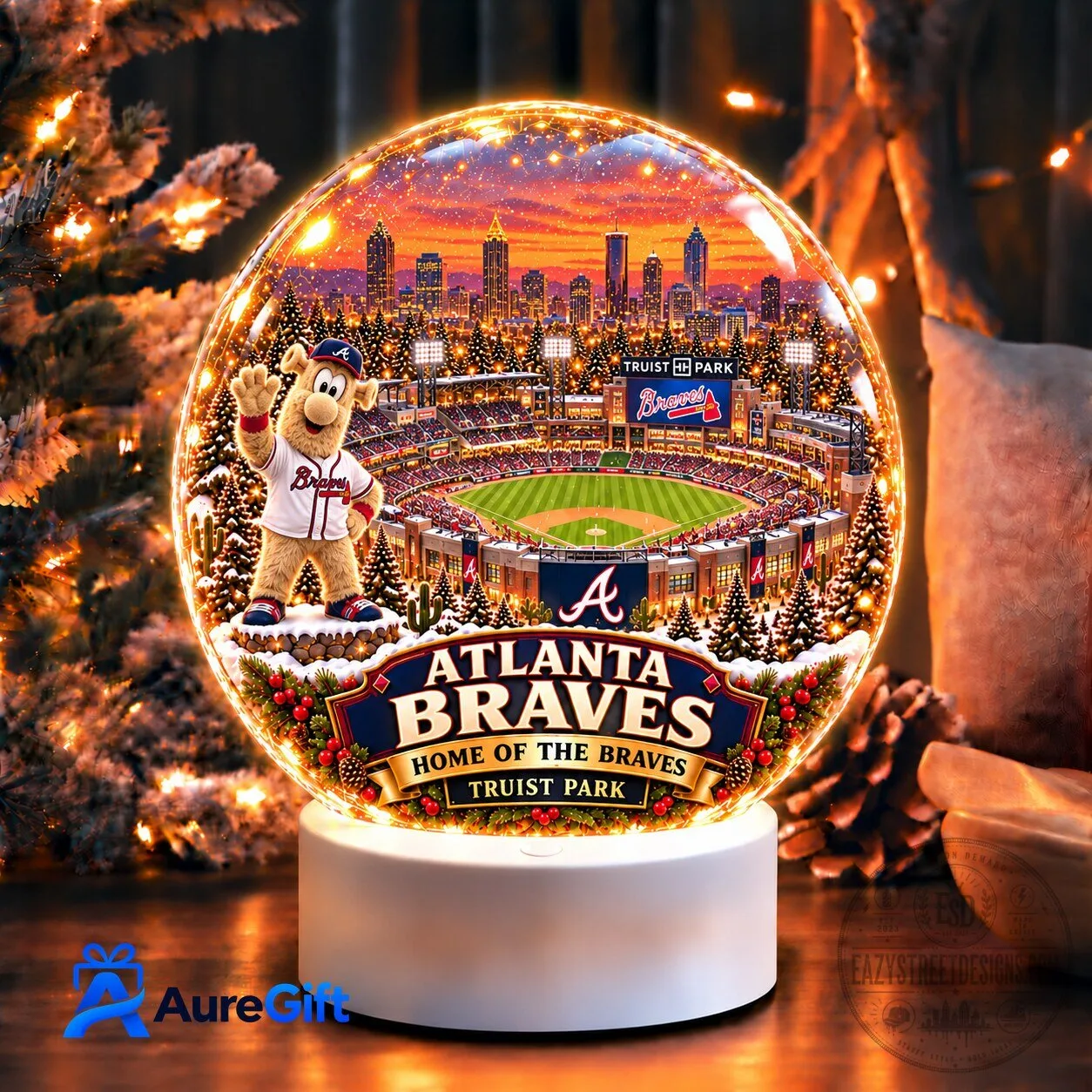 Atlanta Braves Truist Park Baseball Stadium Snow Globe Night Light