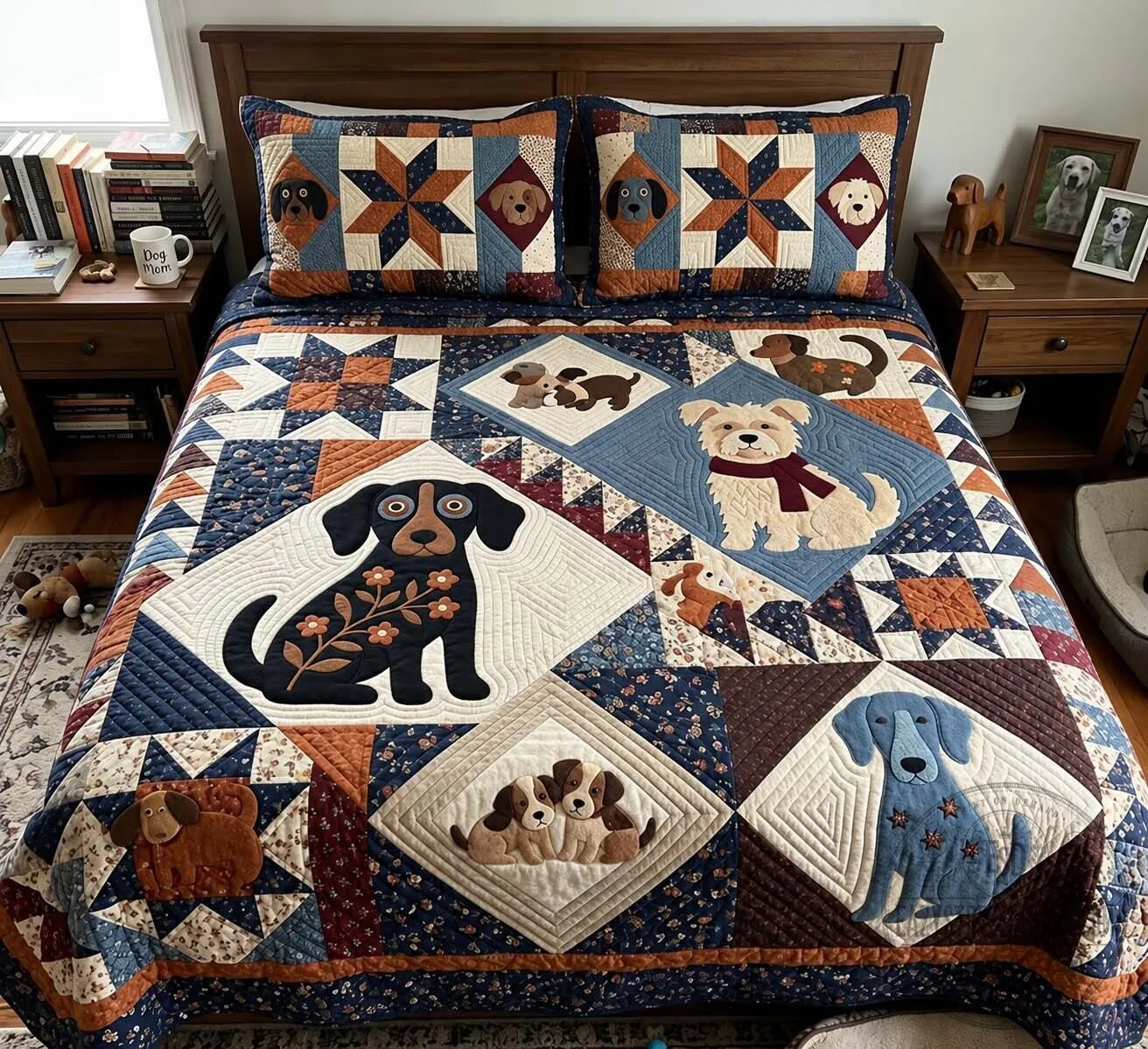 Cute Dog Star Patchwork Quilted Bedding Set with Pillow Shams