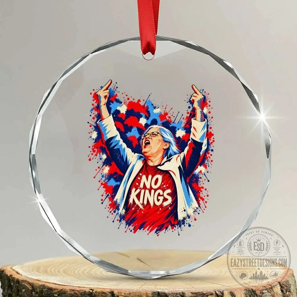 Rebellious Woman Middle Finger Patriotic Splatter Graphic Crystal Glass Ornament