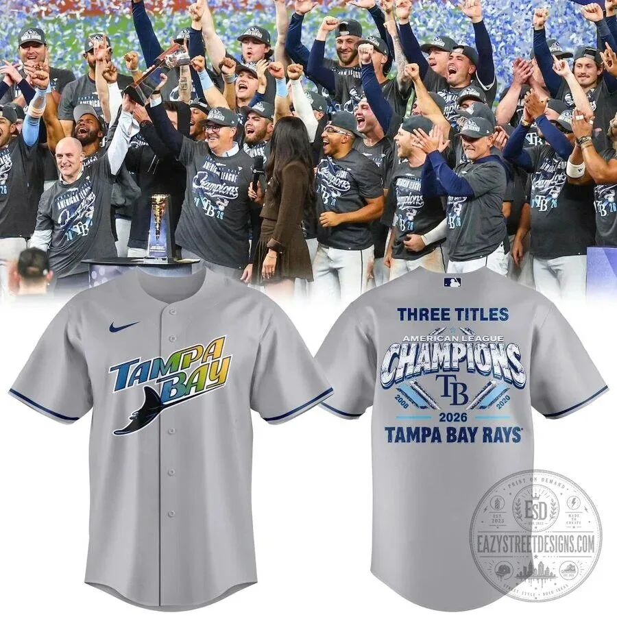 Tampa Bay Rays Baseball Jersey American League Champions Three Titles Gray Shirt