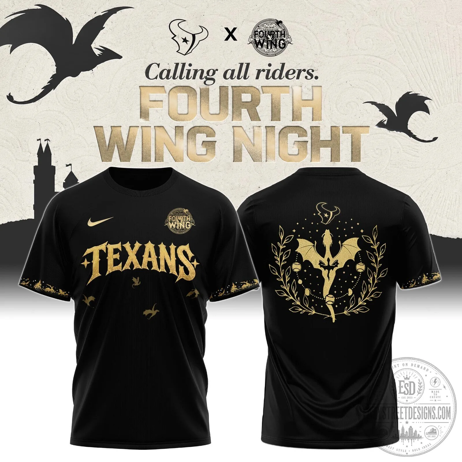 Houston Texans Fourth Wing Night Black Gold Dragon Football Jersey