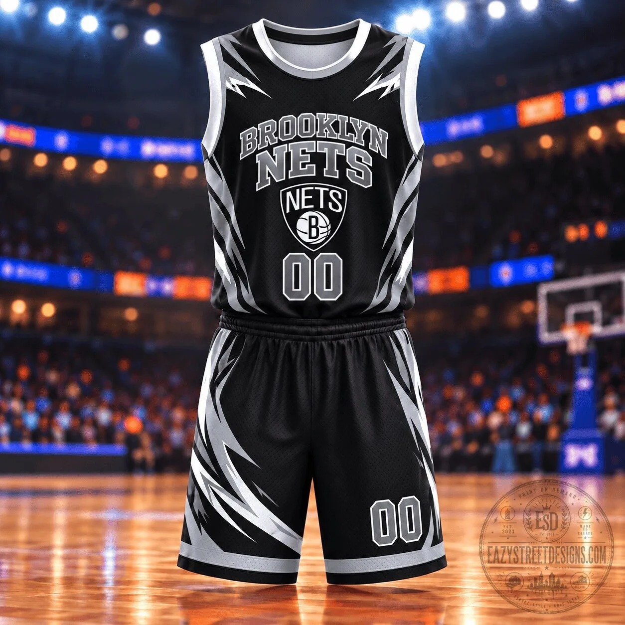 Brooklyn Nets NBA Black and White Basketball Jersey and Shorts Set