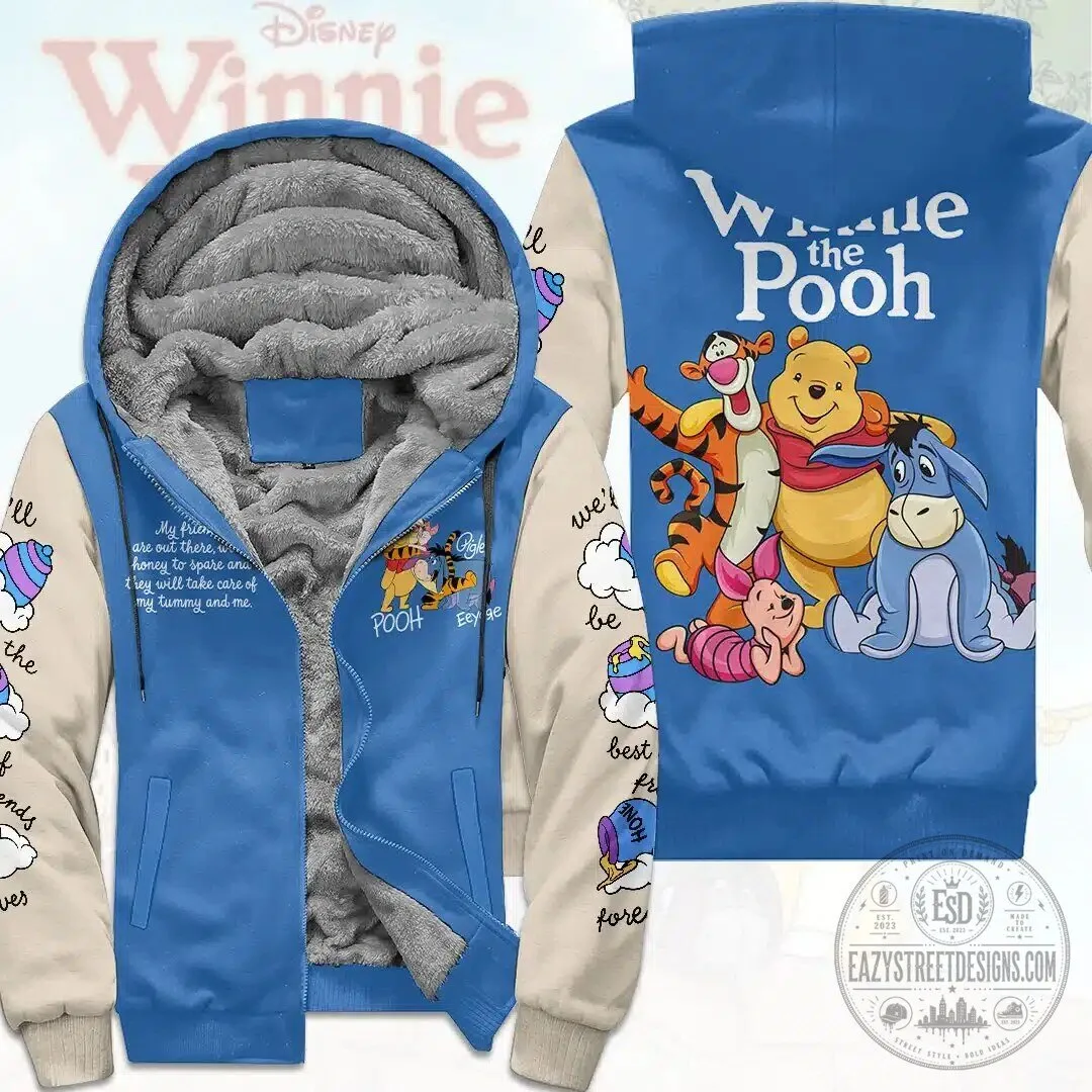 Blue Zip Up Hoodie with Fleece Lining Featuring Winnie the Pooh and Friends