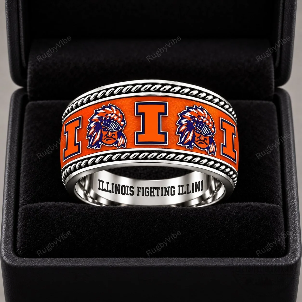 Illinois Fighting Illini Native American Chief Logo Sports Team Ring